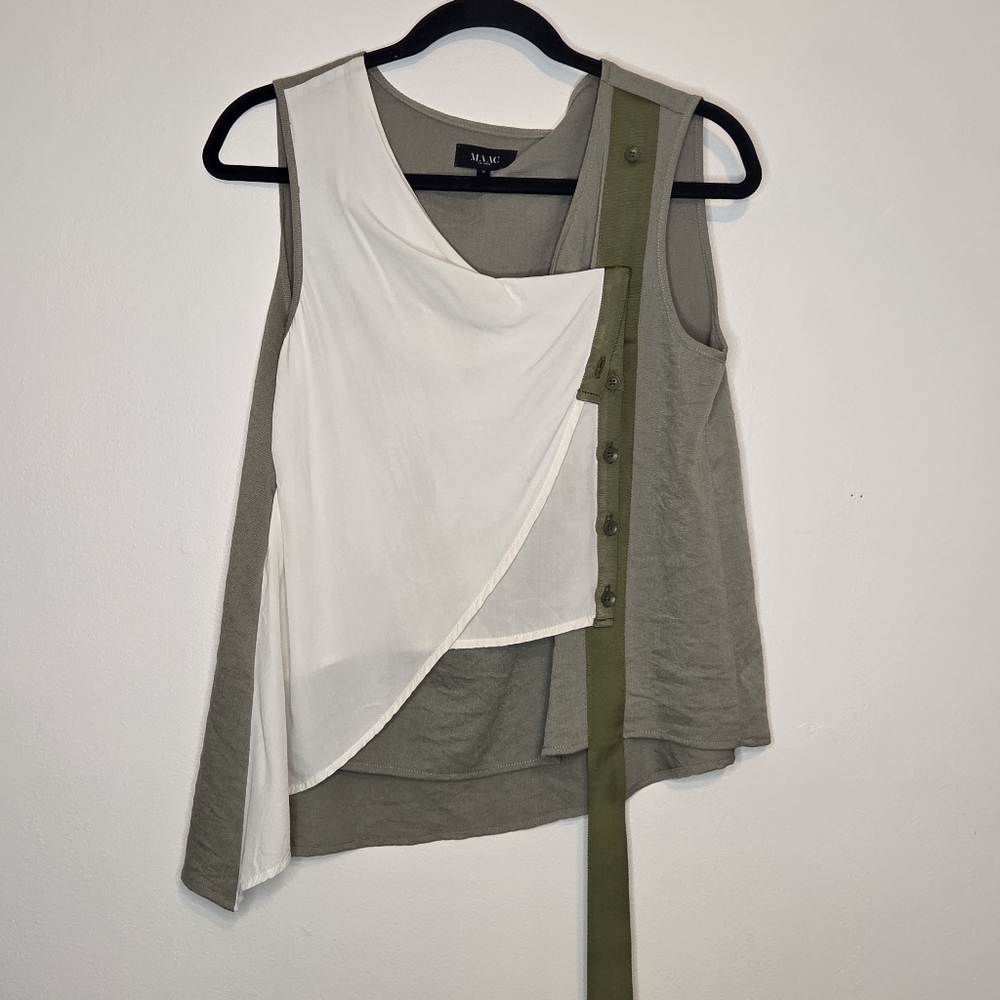 MAAC London Women's Small Layered Olive and White Blouse